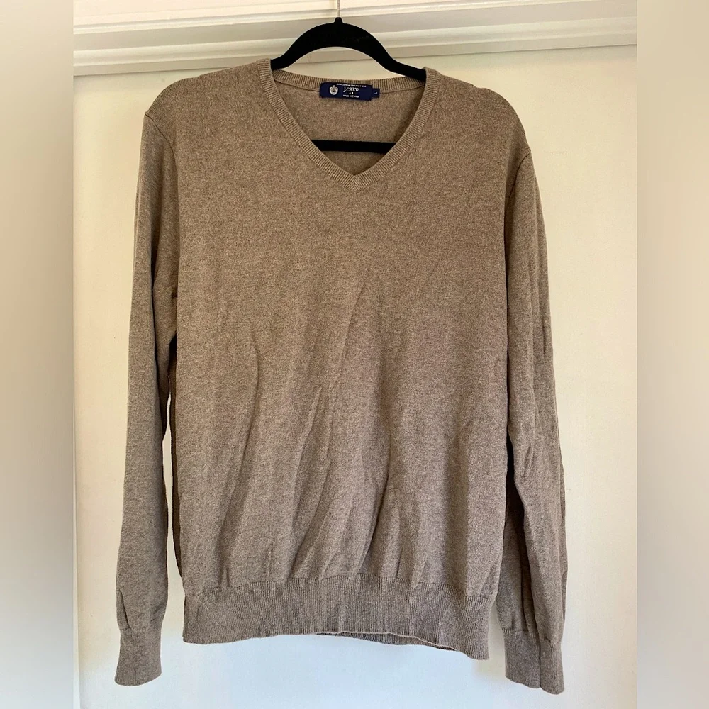 J Crew Men’s Cotton-Cashmere V-neck Pullover Long Sleeve Sweater Tan Brown Sz L